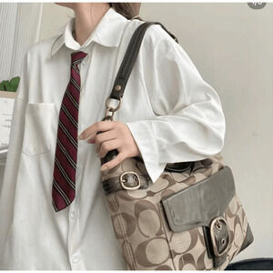 Coach Vintage Limited edition Signature Canvas with Bronze Leather Trim Front Bu